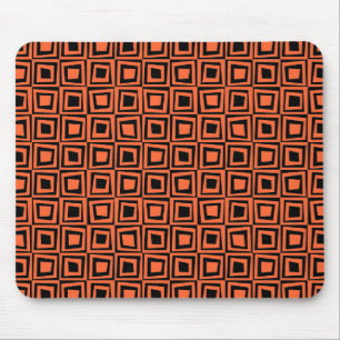 Retro Squares - Autumn Orange on Black Mouse Mat