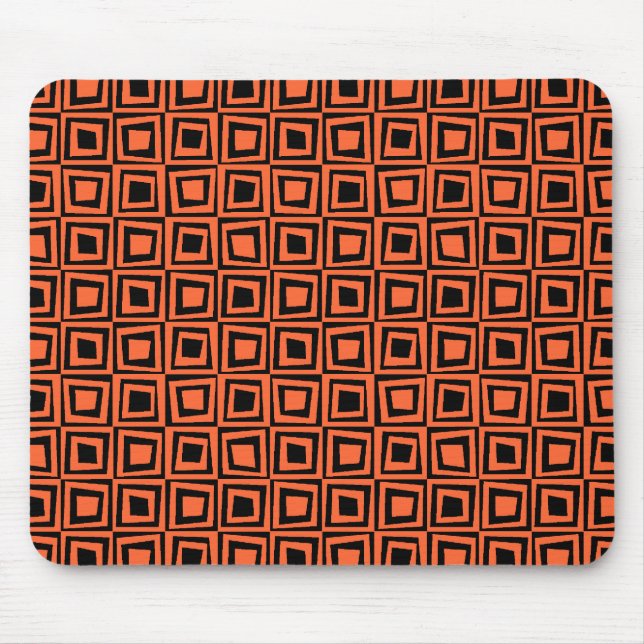Retro Squares - Autumn Orange on Black Mouse Mat (Front)