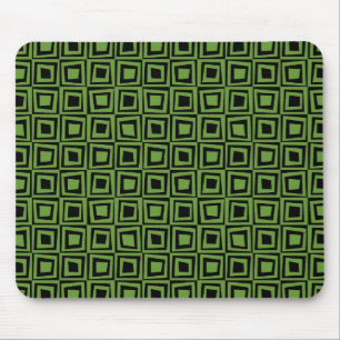 Retro Squares - Avocado Green on Black Mouse Mat