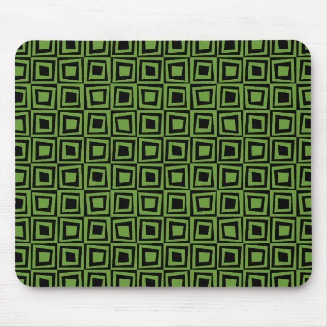 Retro Squares - Avocado Green on Black Mouse Mat (Front)