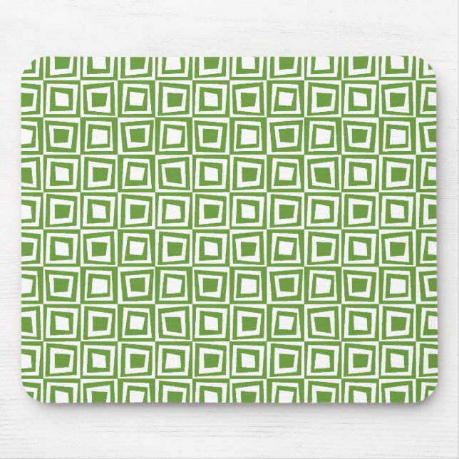 Retro Squares - Avocado Green on White Mouse Mat (Front)