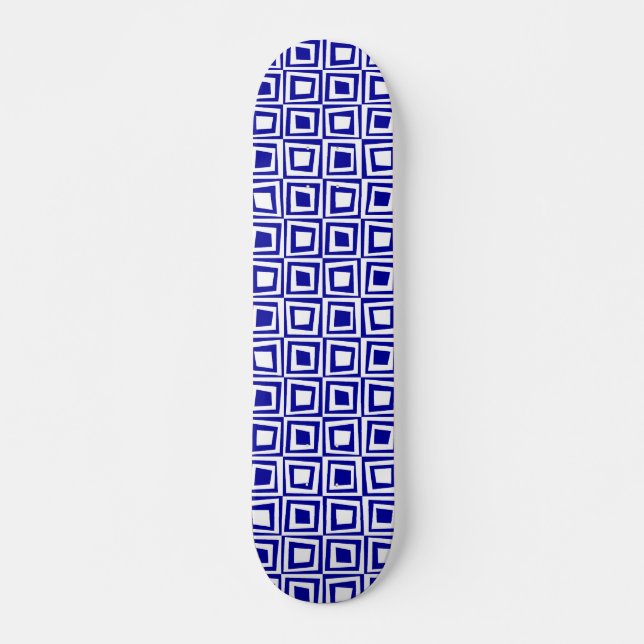 Retro Squares - Black on Dark Blue Skateboard (Front)