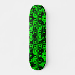 Retro Squares - Black on Green Skateboard
