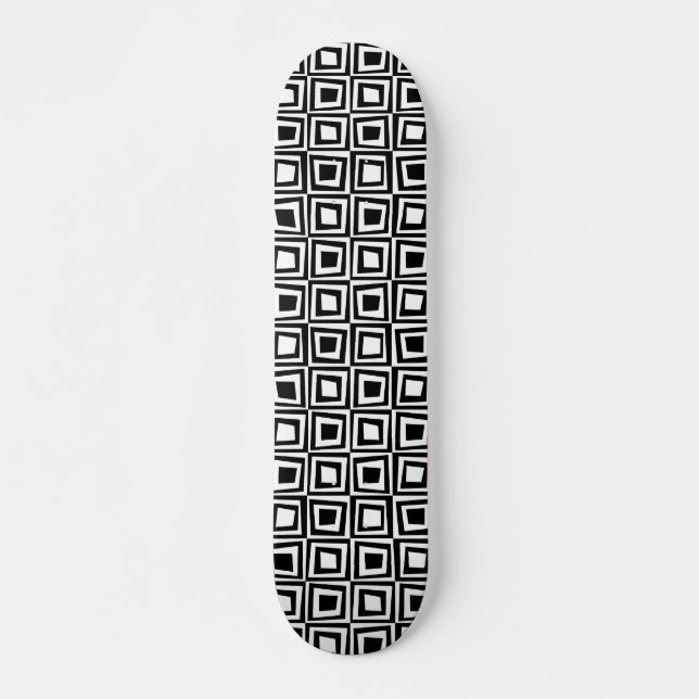 Retro Squares - Black on White Skateboard (Front)