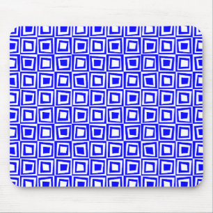 Retro Squares - Blue on White Mouse Mat