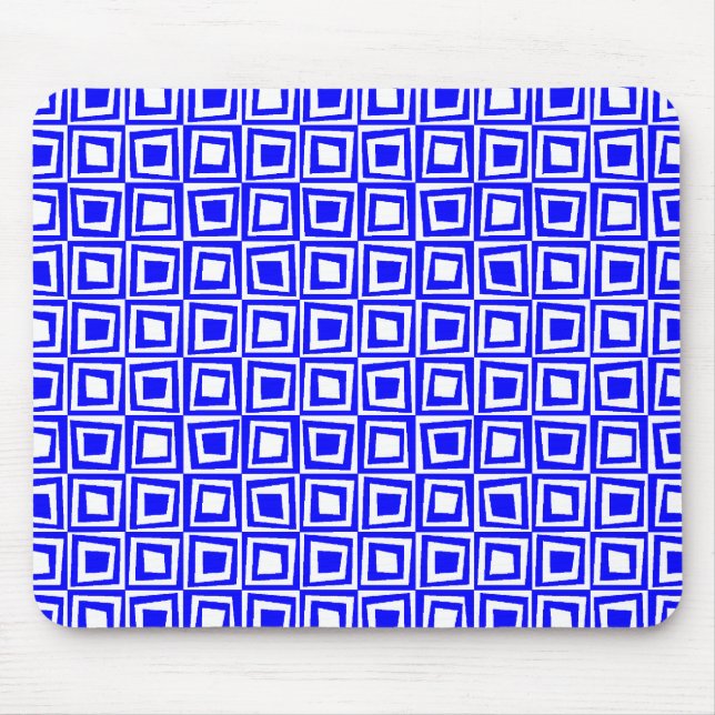 Retro Squares - Blue on White Mouse Mat (Front)