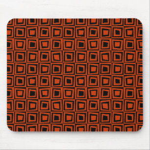 Retro Squares - Brick Red on Black Mouse Mat