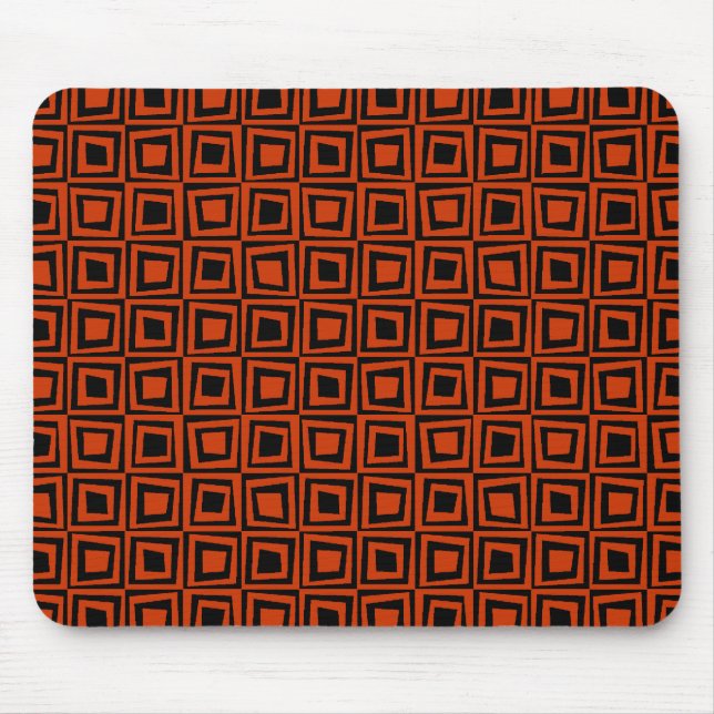 Retro Squares - Brick Red on Black Mouse Mat (Front)