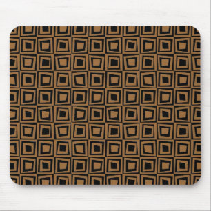 Retro Squares - Brown on Black Mouse Mat