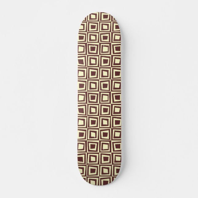 Retro Squares - Brown on Cream Skateboard (Front)