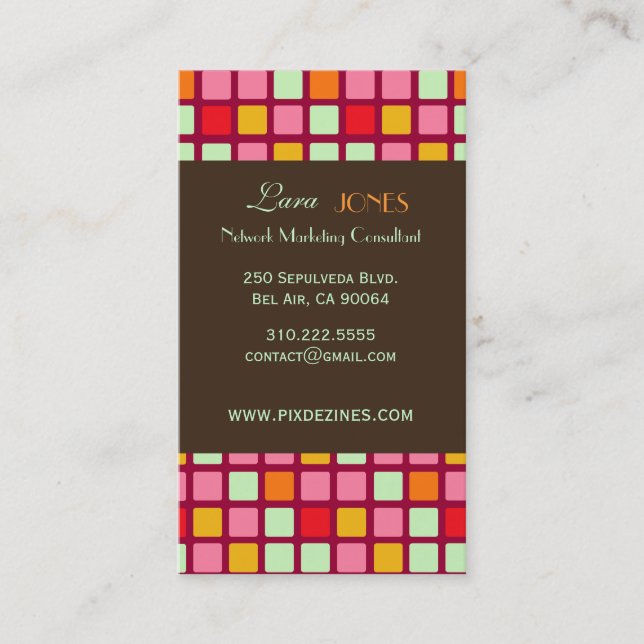 Retro Squares Business Card dark chocolate accent (Front)