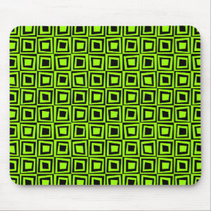 Retro Squares - Chartrause Green on Black Mouse Mat