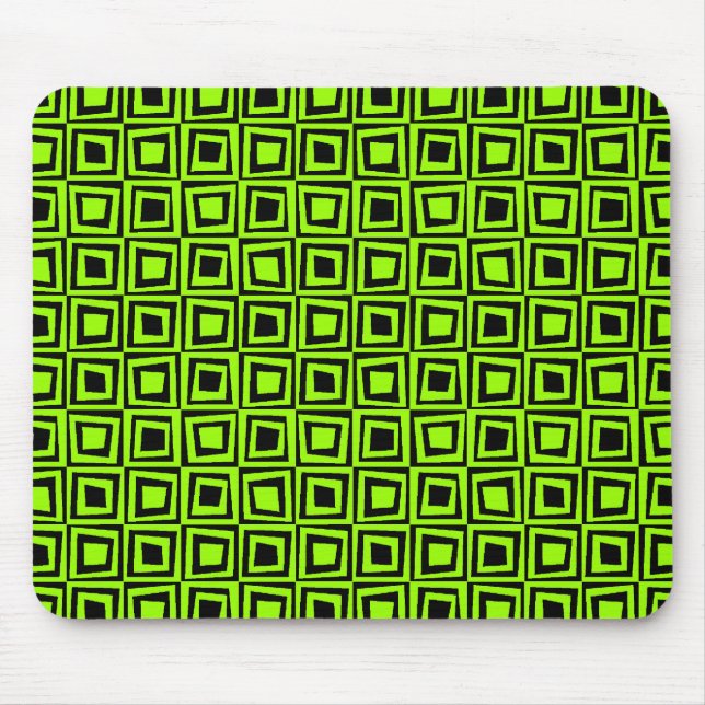 Retro Squares - Chartrause Green on Black Mouse Mat (Front)
