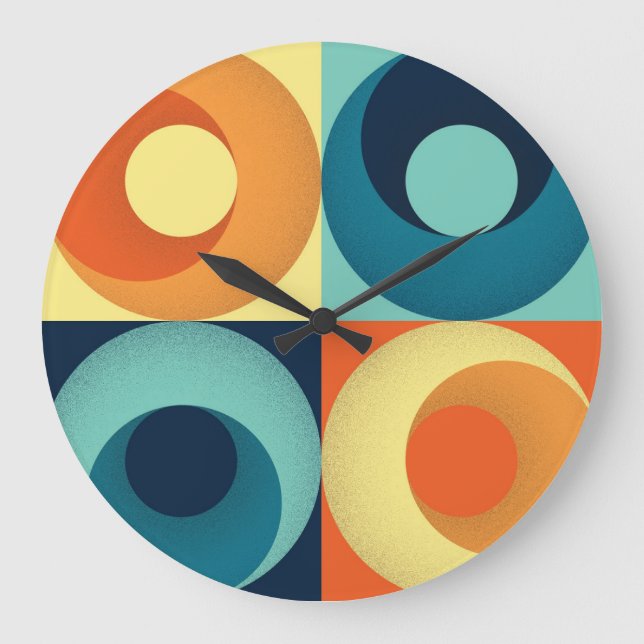 Retro Squares & Circles: 1960s Pattern Large Clock (Front)