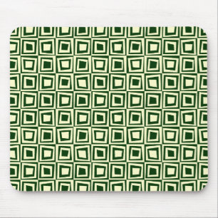 Retro Squares - Cream on Dark Green Mouse Mat