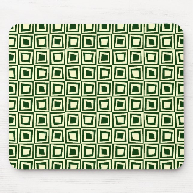Retro Squares - Cream on Dark Green Mouse Mat (Front)