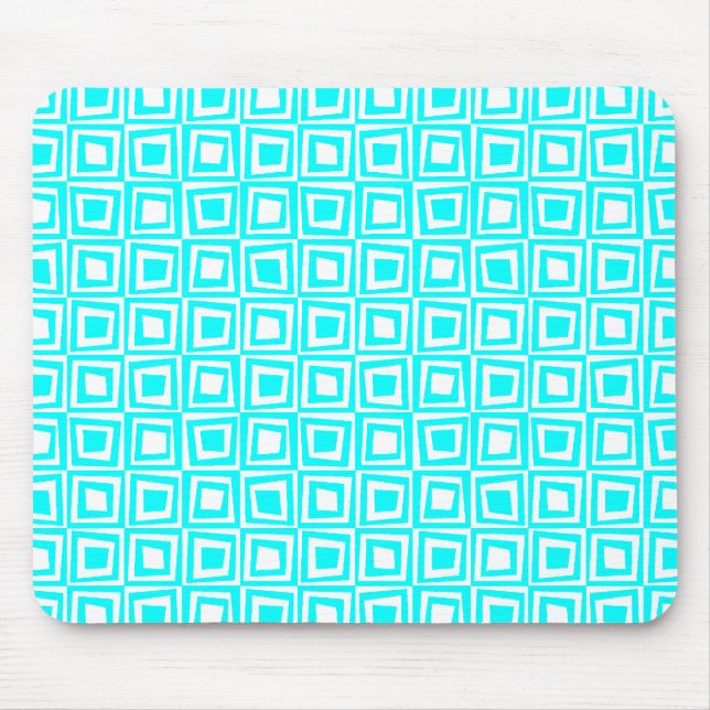 Retro Squares - Cyan and White Mouse Mat (Front)