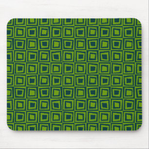 Retro Squares - Dark Green on Avocado Green Mouse Mat