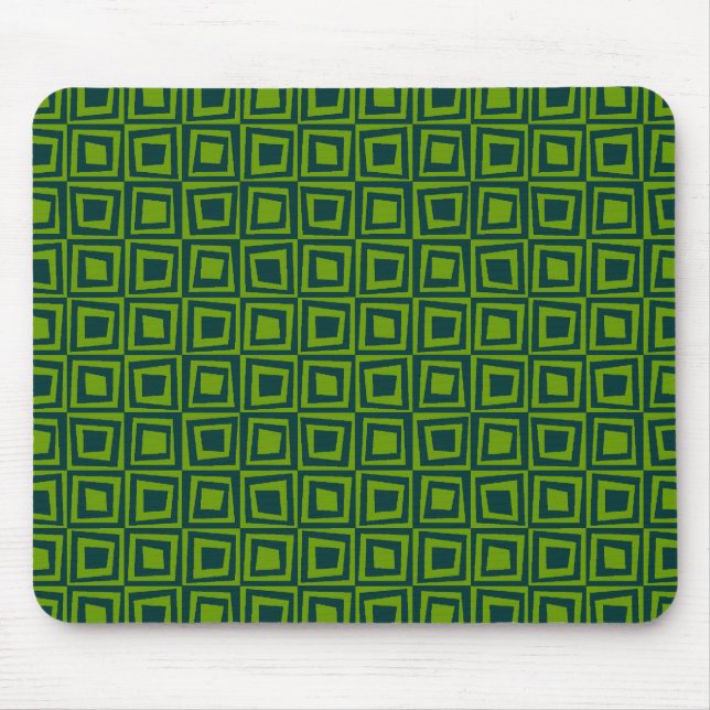 Retro Squares - Dark Green on Avocado Green Mouse Mat (Front)