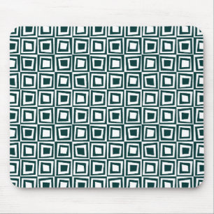 Retro Squares - Dark Green on White Mouse Mat