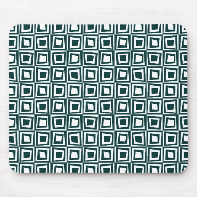 Retro Squares - Dark Green on White Mouse Mat (Front)