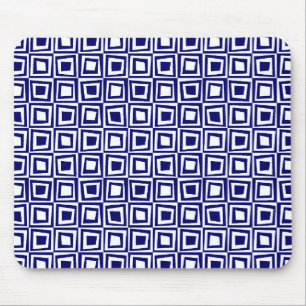 Retro Squares - Deep Navy on White Mouse Mat