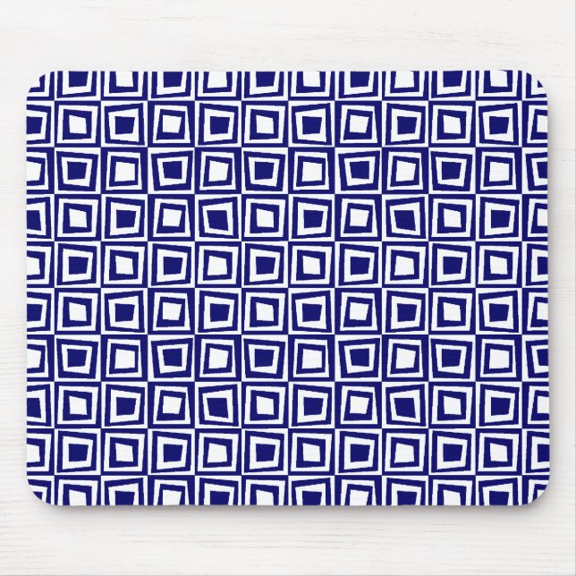 Retro Squares - Deep Navy on White Mouse Mat (Front)