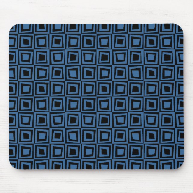 Retro Squares - Desert Blue on Black Mouse Mat (Front)
