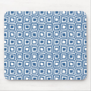 Retro Squares - Desert Blue on White Mouse Mat