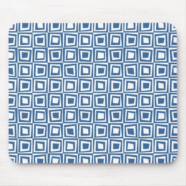 Retro Squares - Desert Blue on White Mouse Mat (Front)