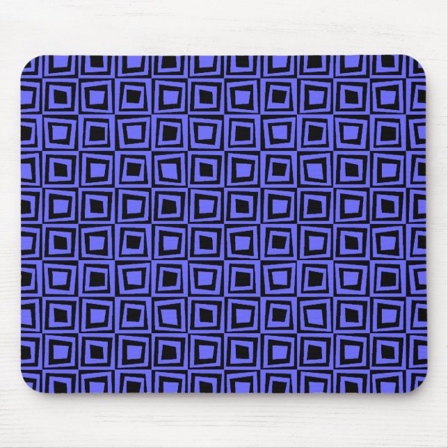 Retro Squares - Electric Blue on Black Mouse Mat (Front)