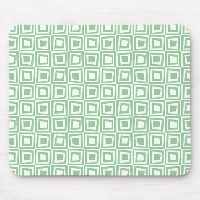 Retro Squares - Faded Green on White Mouse Mat (Front)