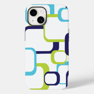 Retro Squares Geometric Pattern Blue Green White Case-Mate iPhone 14 Case