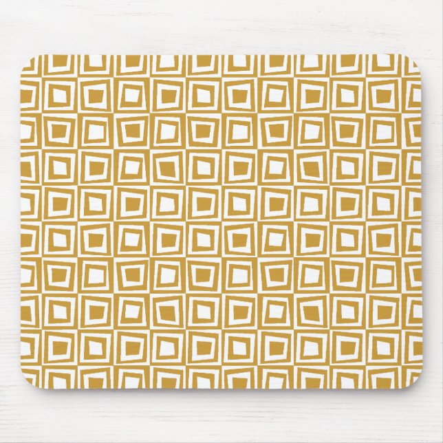 Retro Squares - Golden Brown on White Mouse Mat (Front)