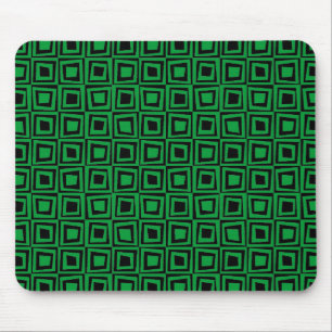Retro Squares - Grass Green on Black Mouse Mat