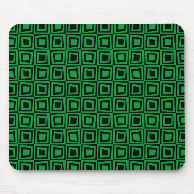 Retro Squares - Grass Green on Black Mouse Mat (Front)