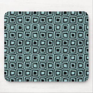 Retro Squares - Light Blue Green on Black Mouse Mat