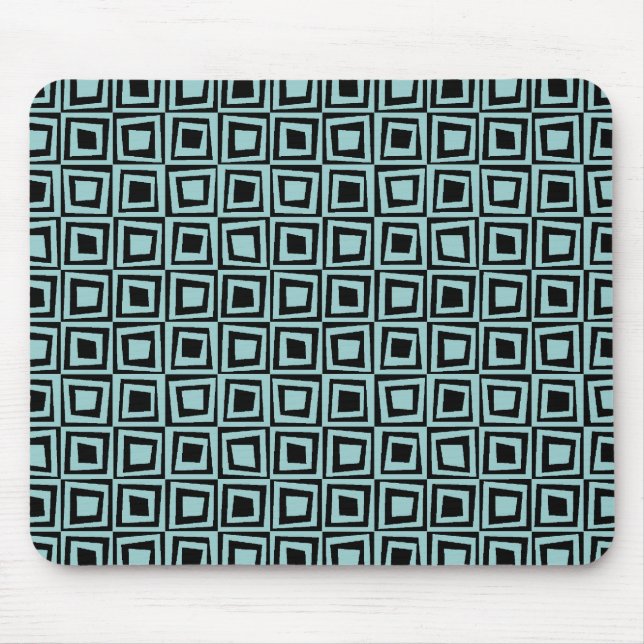 Retro Squares - Light Blue Green on Black Mouse Mat (Front)
