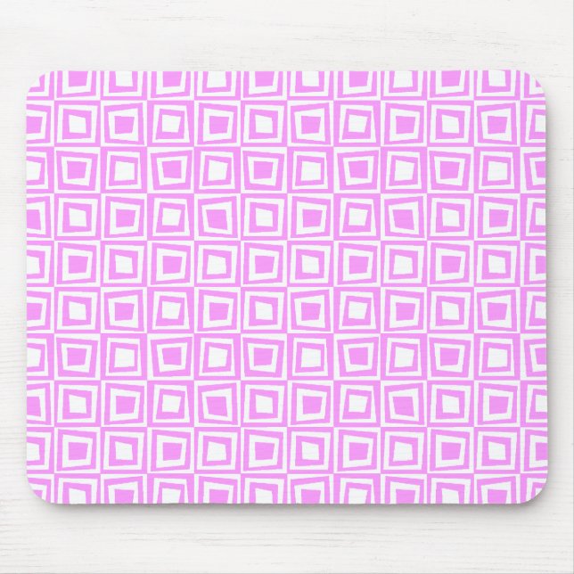 Retro Squares - Light Violet on White Mouse Mat (Front)