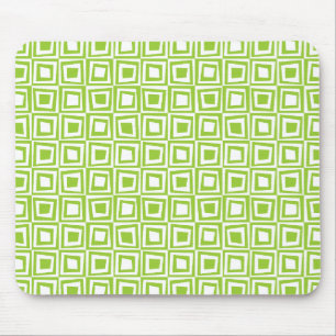 Retro Squares - Martian Green on White Mouse Mat