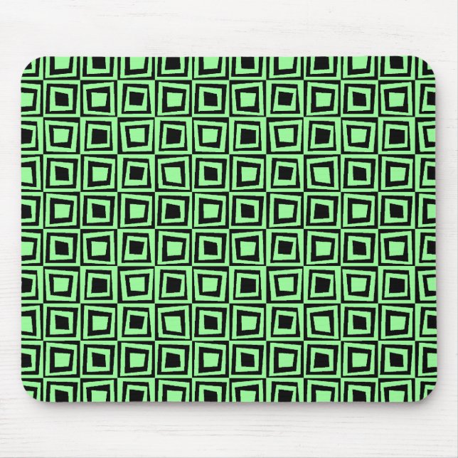 Retro Squares - Mint Green on Black Mouse Mat (Front)