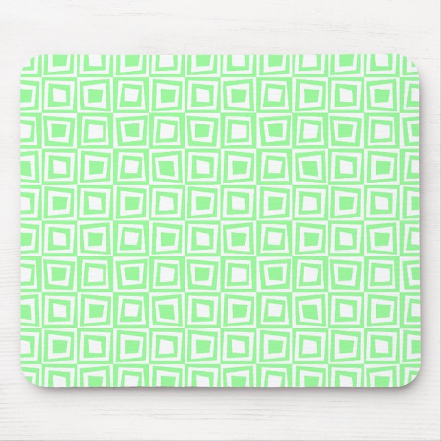 Retro Squares - Mint Green on White Mouse Mat (Front)