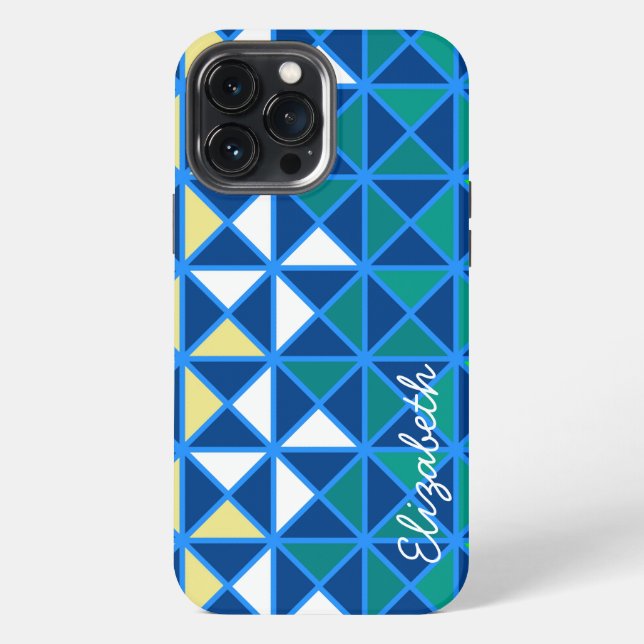 Retro Squares Modern Geometric Pattern iPhone Case (Back)