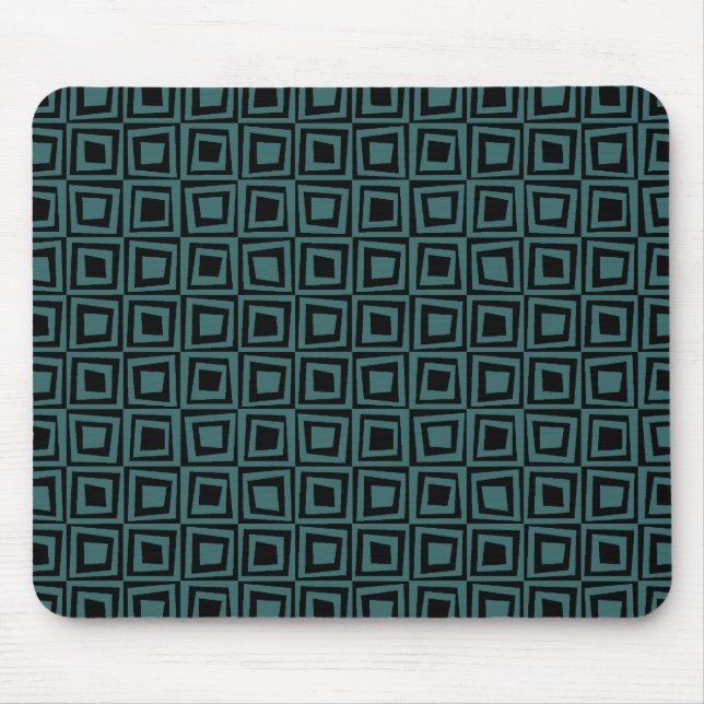Retro Squares - Moss Green on Black Mouse Mat (Front)
