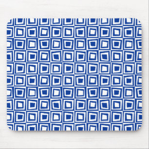 Retro Squares - Navy Blue on White Mouse Mat