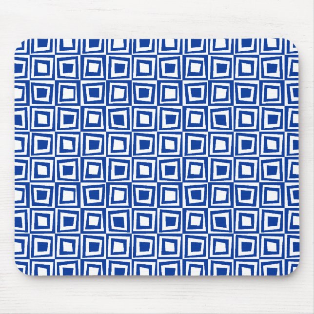 Retro Squares - Navy Blue on White Mouse Mat (Front)
