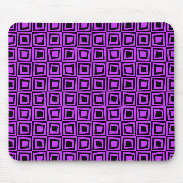 Retro Squares - Neon Purple on Black Mouse Mat (Front)