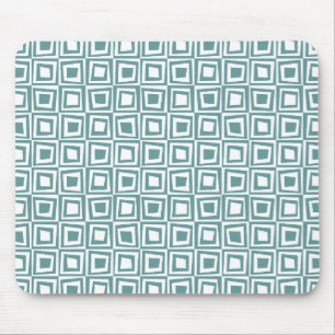 Retro Squares - Ocean Green on White Mouse Mat