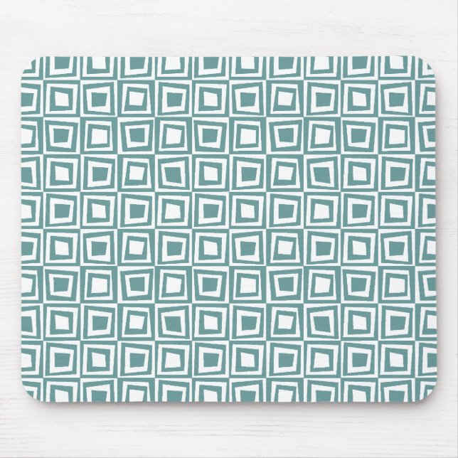 Retro Squares - Ocean Green on White Mouse Mat (Front)