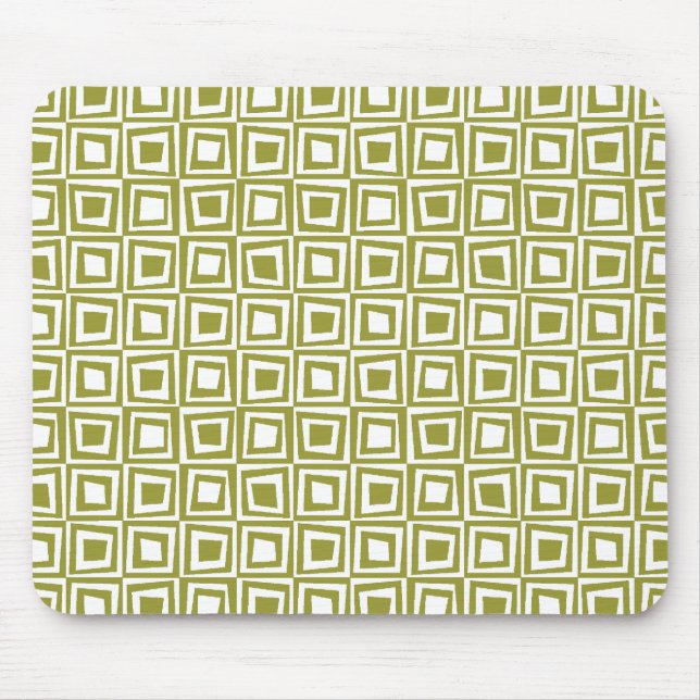 Retro Squares - Olive on White Mouse Mat (Front)